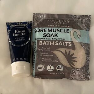 ❌Sold❌Bath & Body Works Warm Vanilla Lotion and Soothing Touch Bath Salts